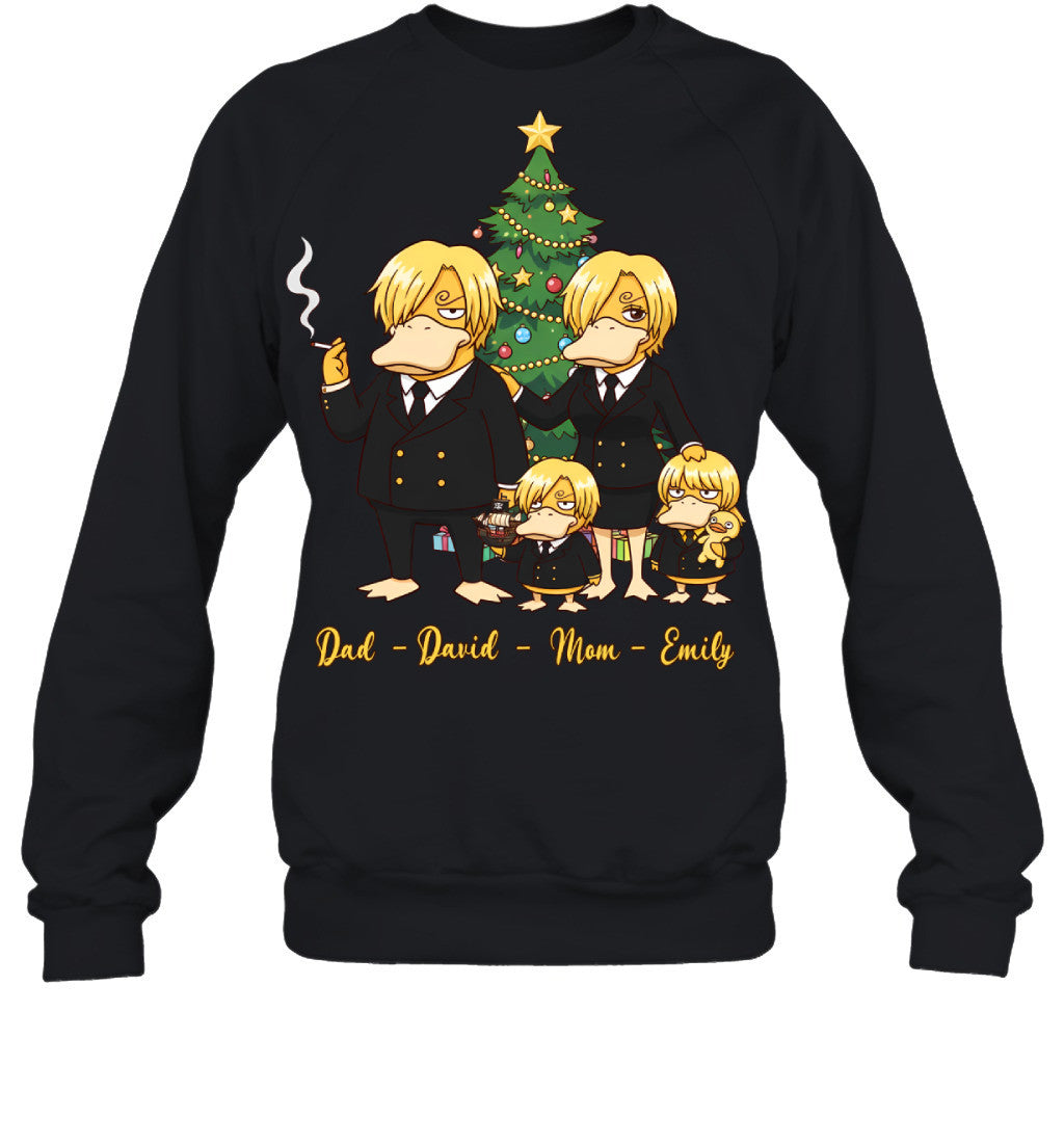 Vinsmoke Sanji x Psyduck Parents & Kids Custom Name Christmas T-Shirt for Family