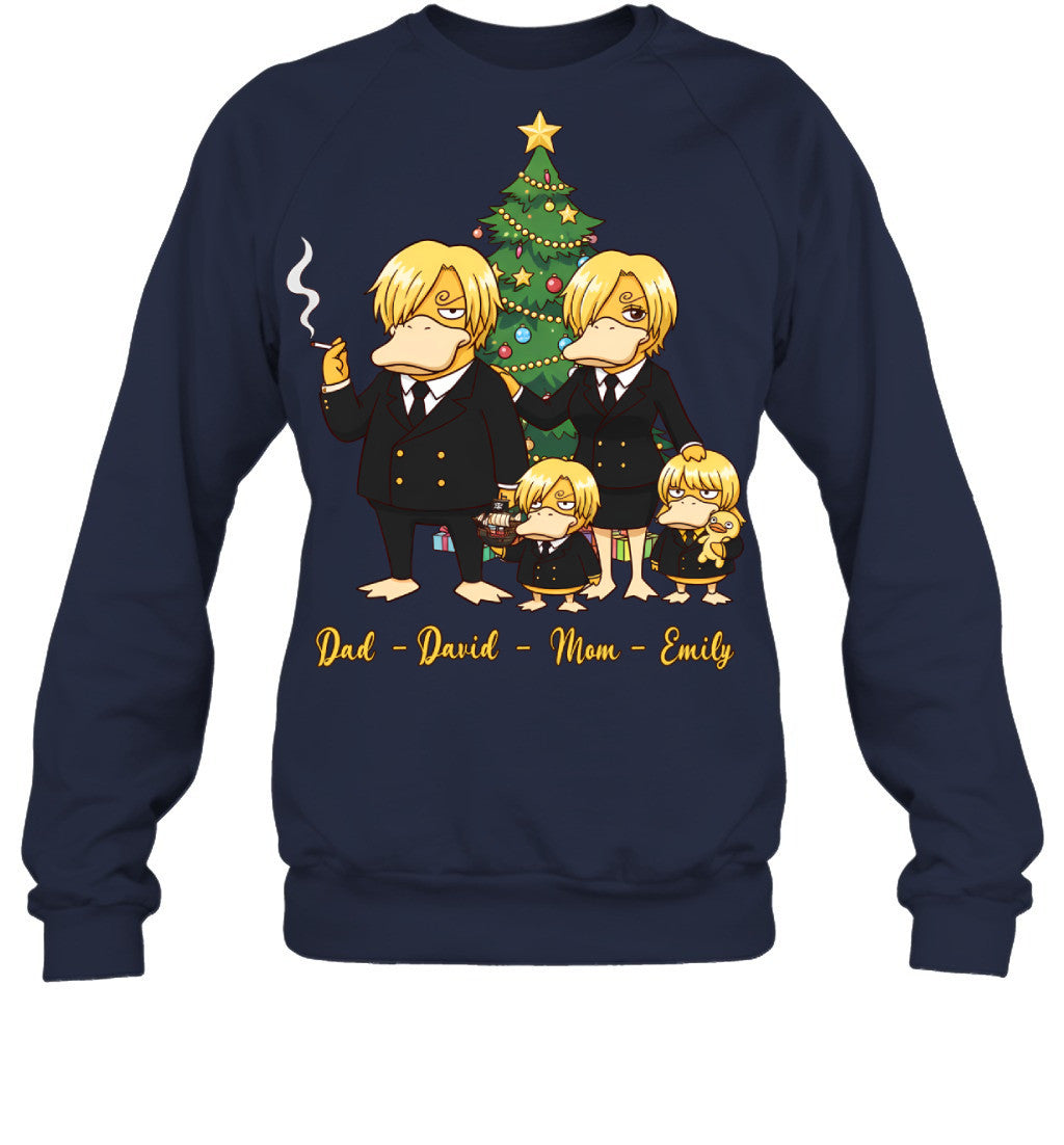 Vinsmoke Sanji x Psyduck Parents & Kids Custom Name Christmas T-Shirt for Family
