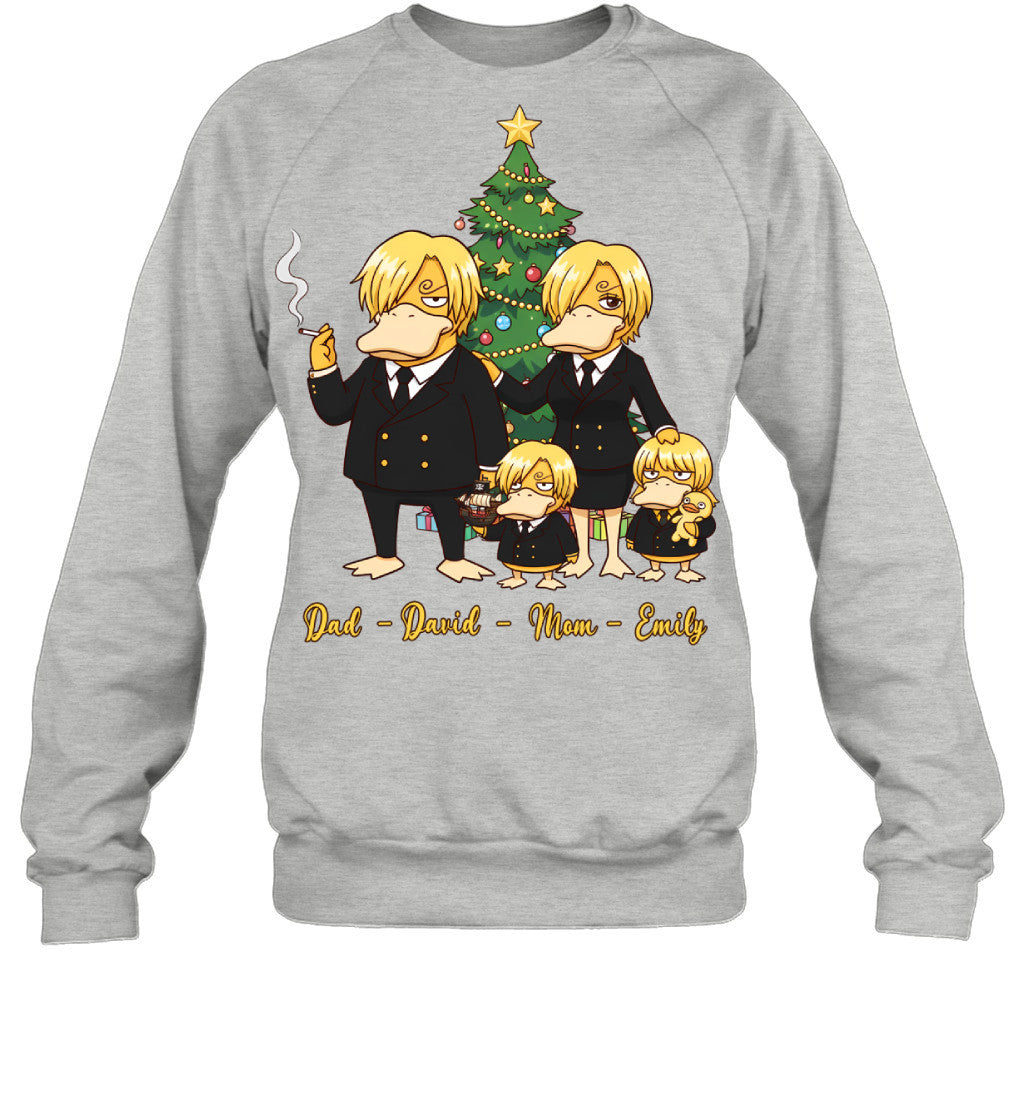 Vinsmoke Sanji x Psyduck Parents & Kids Custom Name Christmas T-Shirt for Family