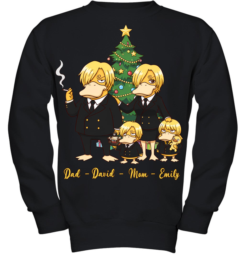 Vinsmoke Sanji x Psyduck Parents & Kids Custom Name Christmas T-Shirt for Family