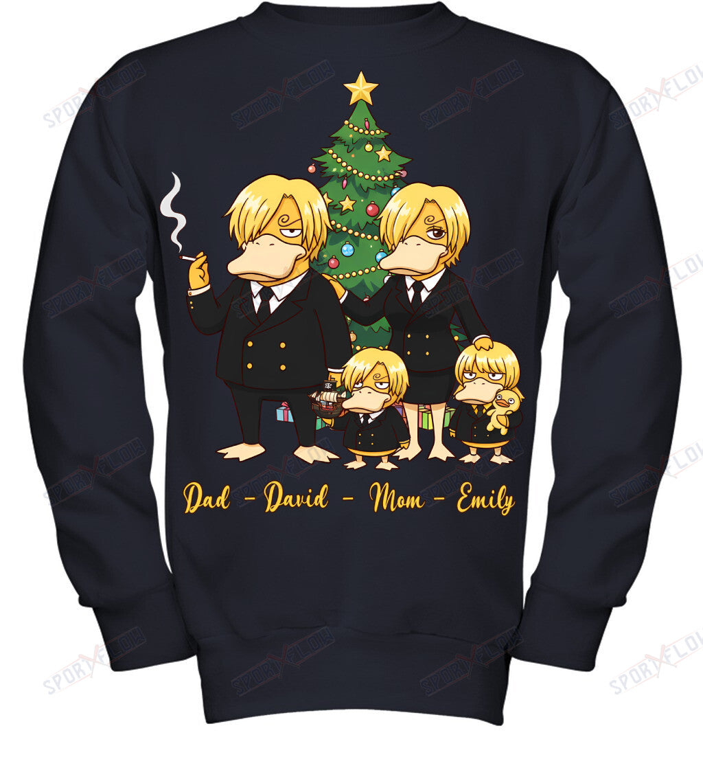 Vinsmoke Sanji x Psyduck Parents & Kids Custom Name Christmas T-Shirt for Family