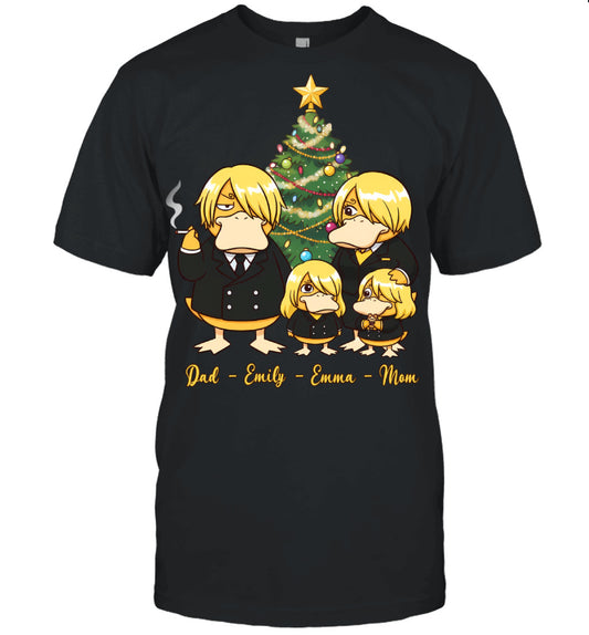 Vinsmoke Sanji x Psyduck Parents & Daughters Custom Name Christmas T-Shirt for Family