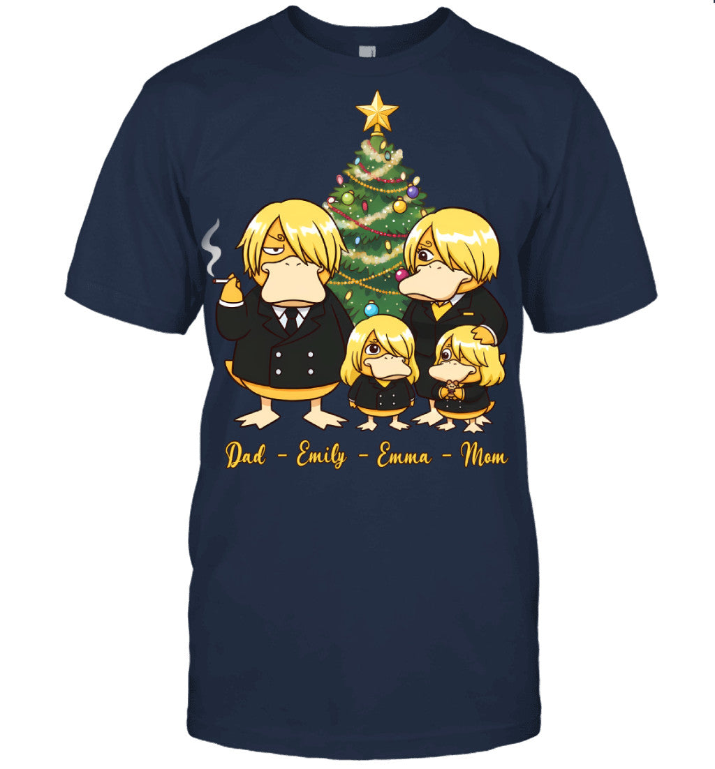 Vinsmoke Sanji x Psyduck Parents & Daughters Custom Name Christmas T-Shirt for Family