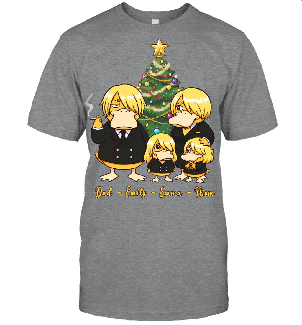 Vinsmoke Sanji x Psyduck Parents & Daughters Custom Name Christmas T-Shirt for Family