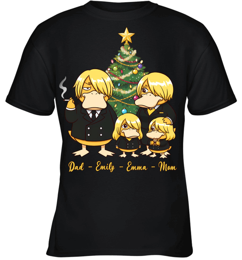 Vinsmoke Sanji x Psyduck Parents & Daughters Custom Name Christmas T-Shirt for Family