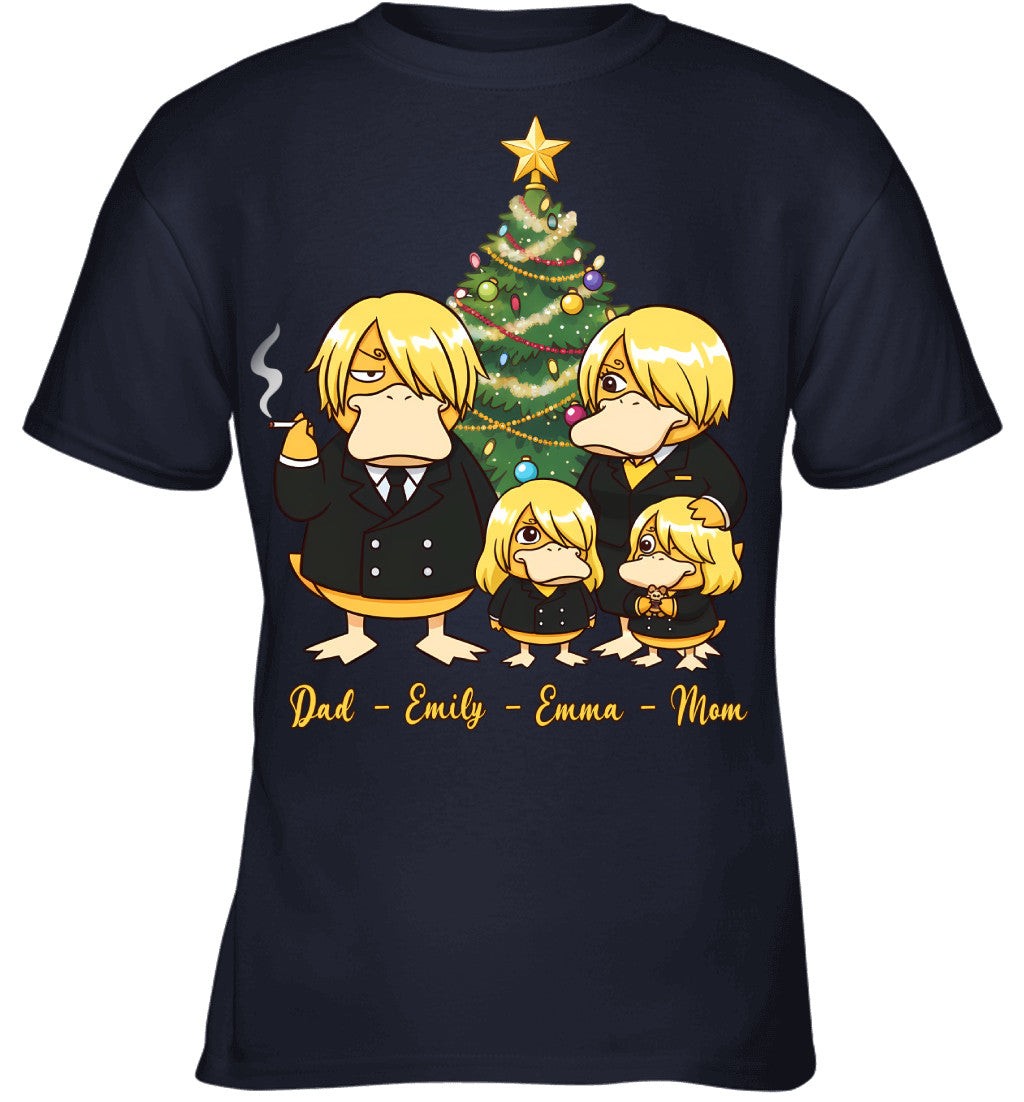 Vinsmoke Sanji x Psyduck Parents & Daughters Custom Name Christmas T-Shirt for Family