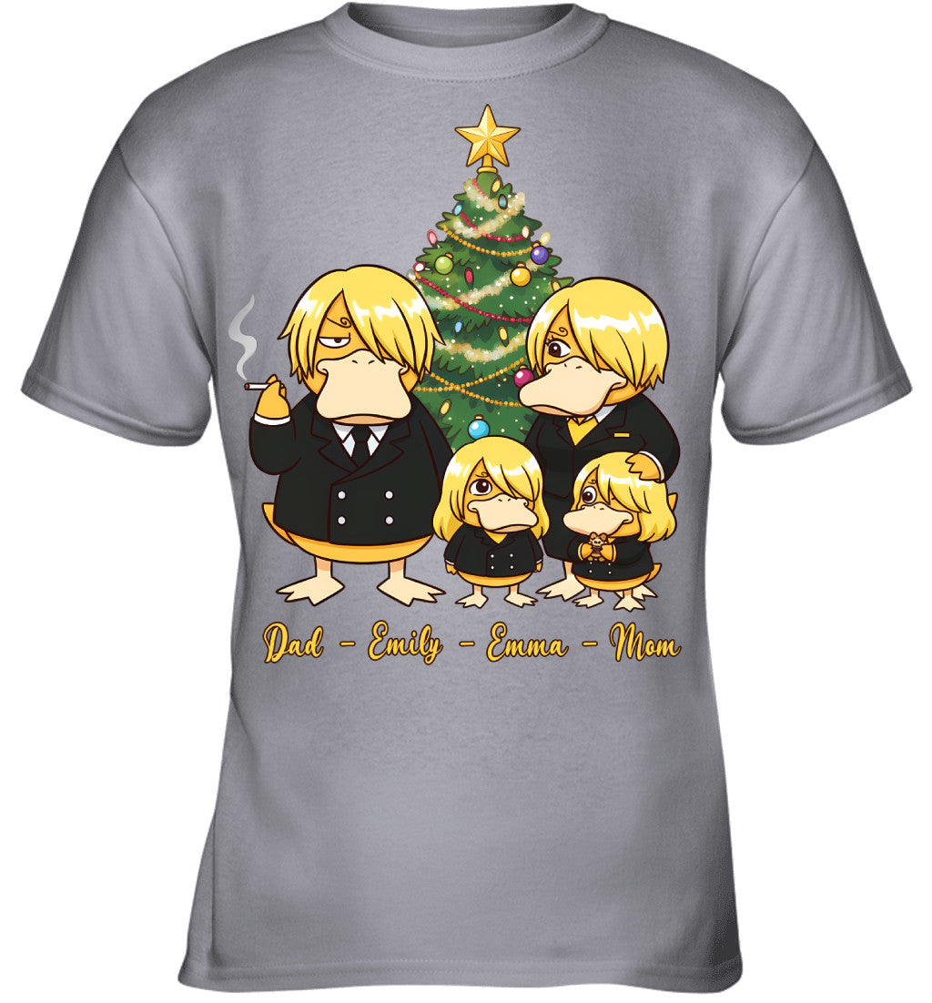 Vinsmoke Sanji x Psyduck Parents & Daughters Custom Name Christmas T-Shirt for Family