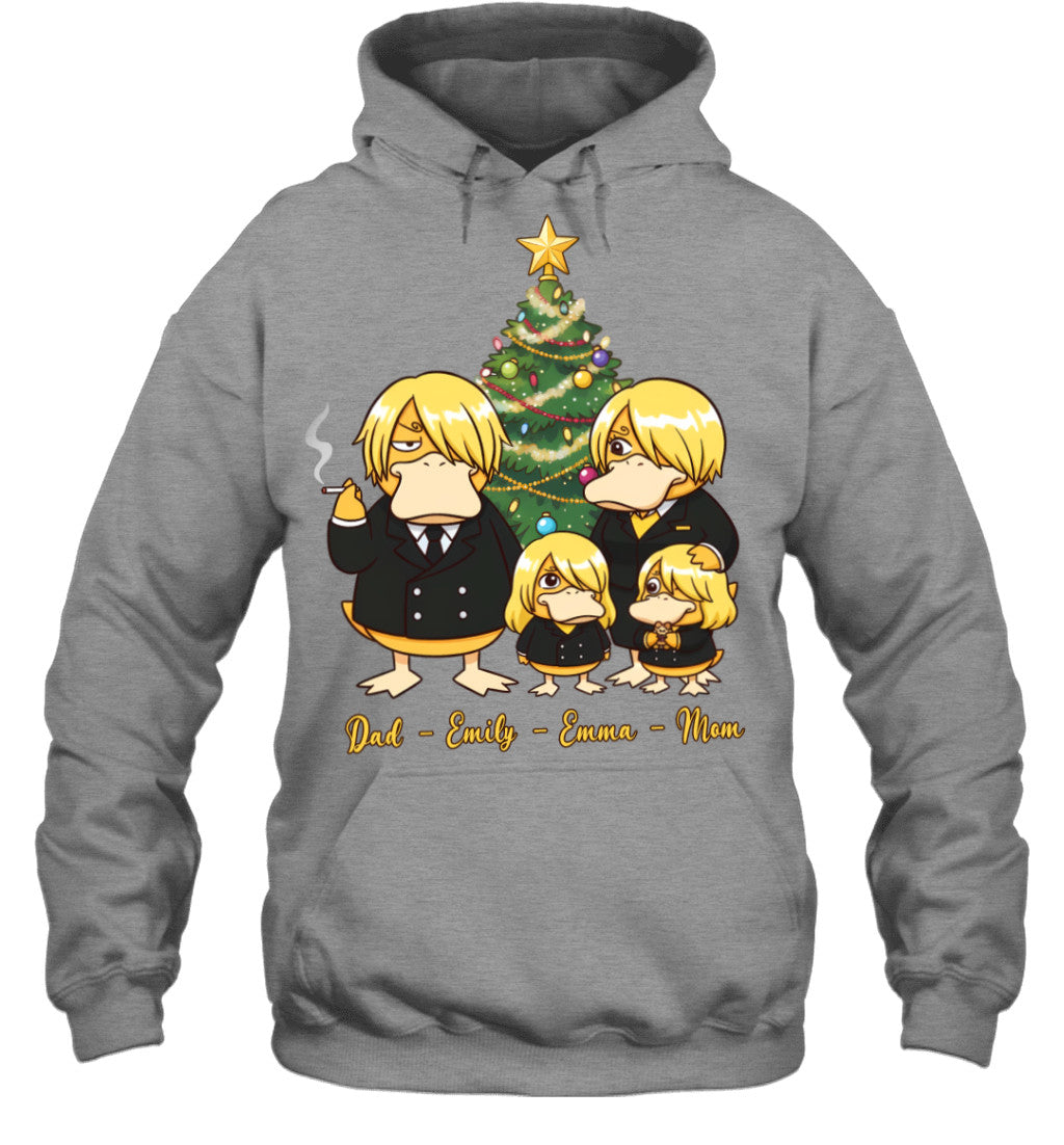 Vinsmoke Sanji x Psyduck Parents & Daughters Custom Name Christmas T-Shirt for Family