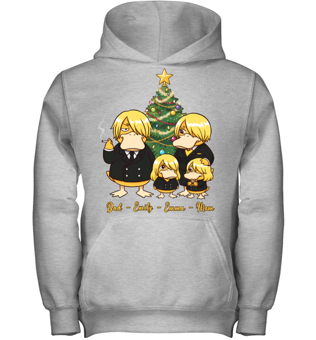 Vinsmoke Sanji x Psyduck Parents & Daughters Custom Name Christmas T-Shirt for Family