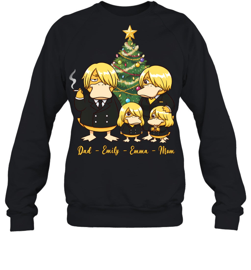 Vinsmoke Sanji x Psyduck Parents & Daughters Custom Name Christmas T-Shirt for Family