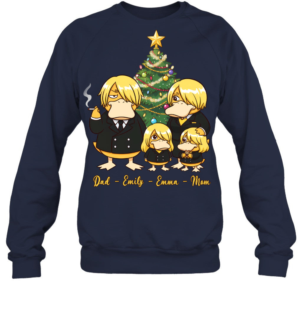 Vinsmoke Sanji x Psyduck Parents & Daughters Custom Name Christmas T-Shirt for Family
