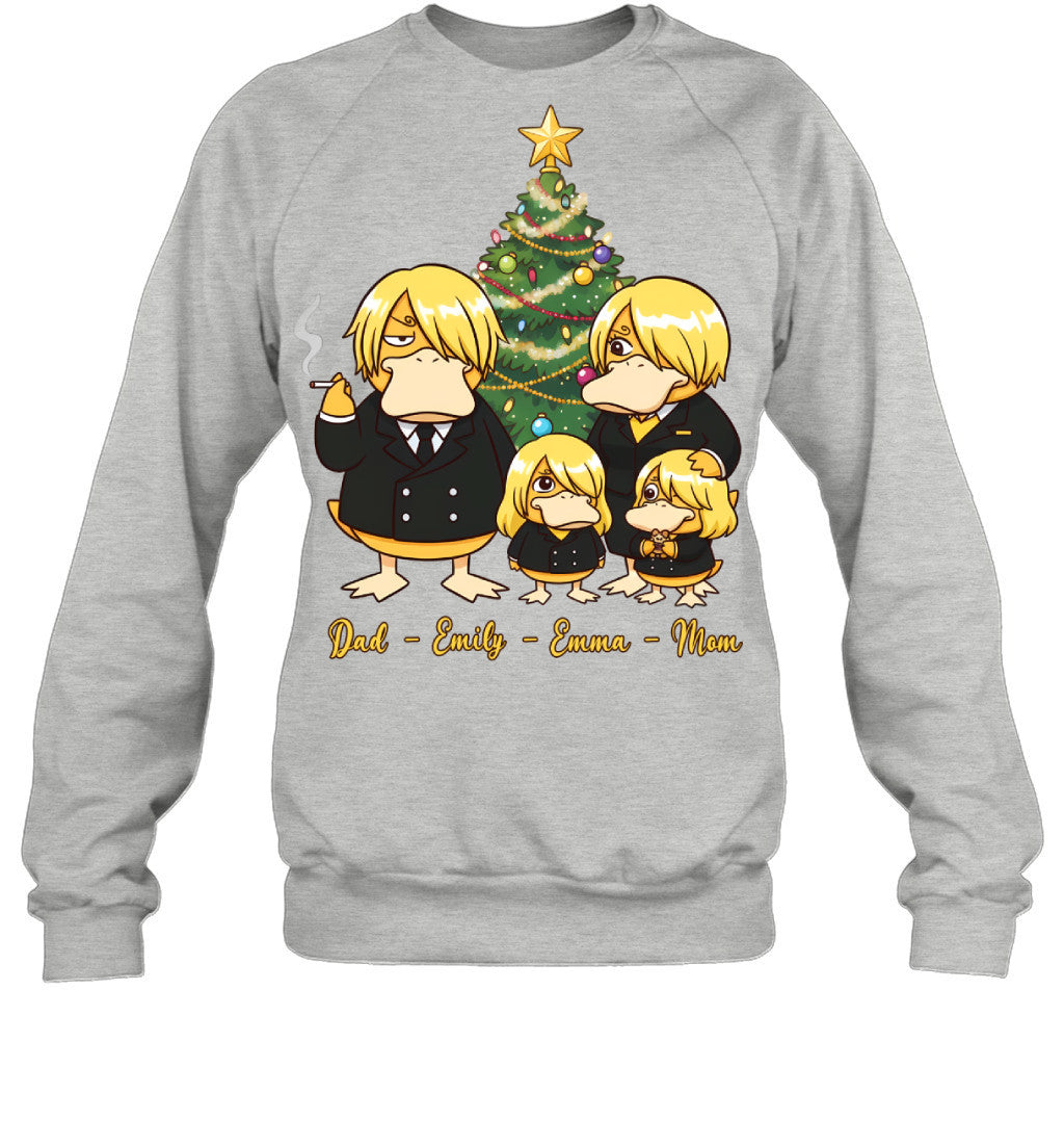 Vinsmoke Sanji x Psyduck Parents & Daughters Custom Name Christmas T-Shirt for Family
