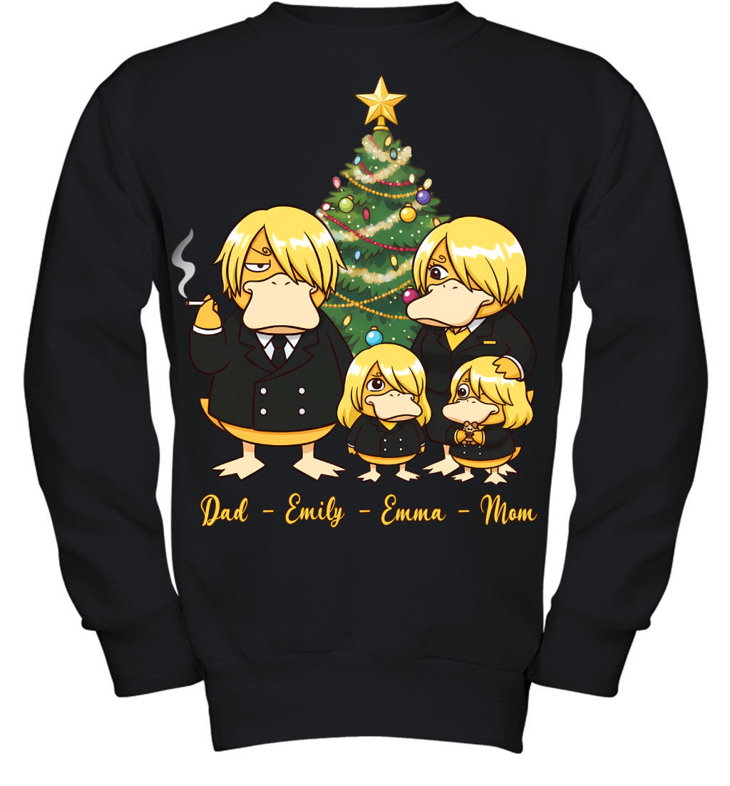 Vinsmoke Sanji x Psyduck Parents & Daughters Custom Name Christmas T-Shirt for Family