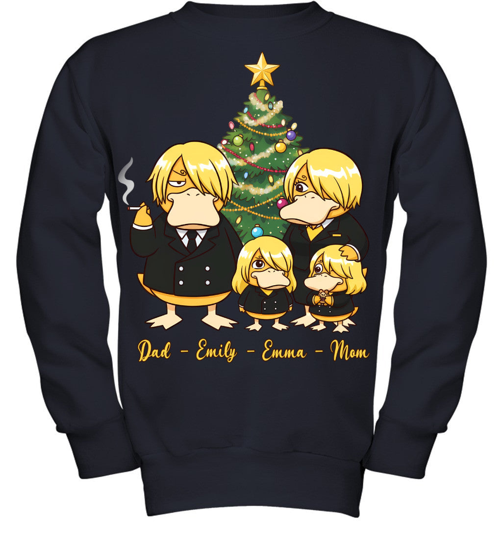 Vinsmoke Sanji x Psyduck Parents & Daughters Custom Name Christmas T-Shirt for Family