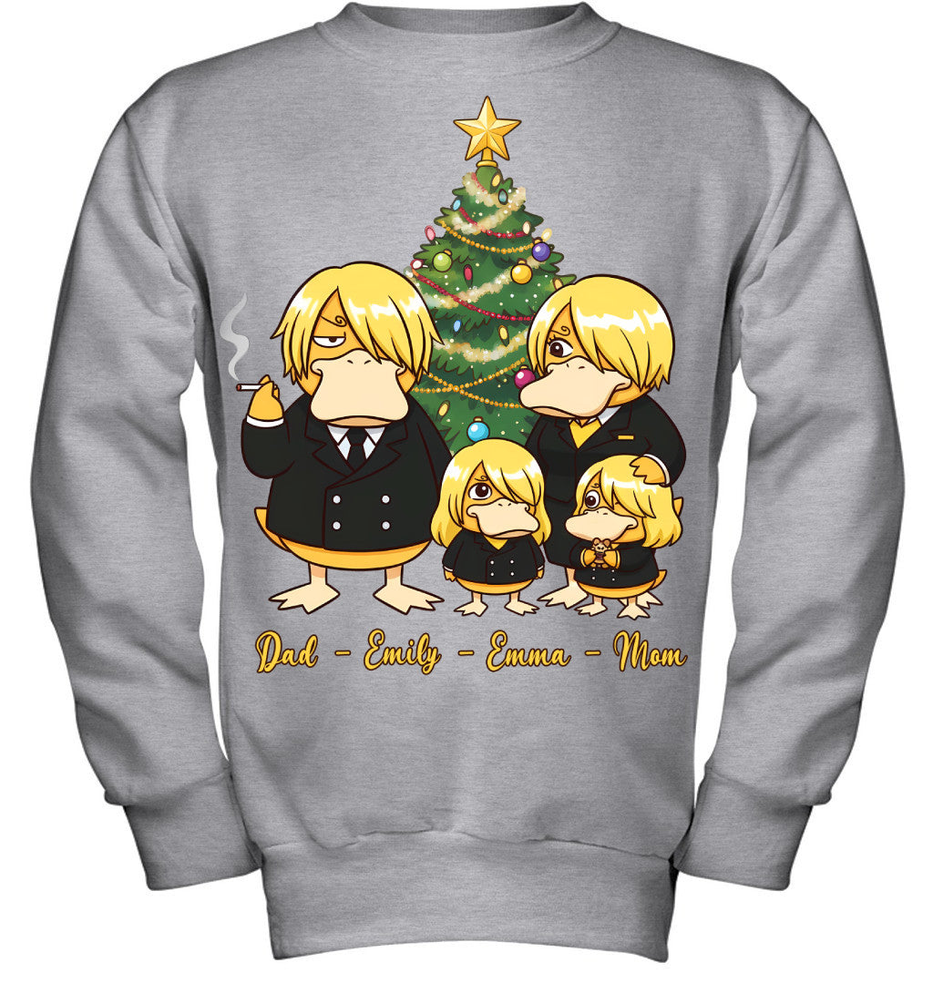 Vinsmoke Sanji x Psyduck Parents & Daughters Custom Name Christmas T-Shirt for Family