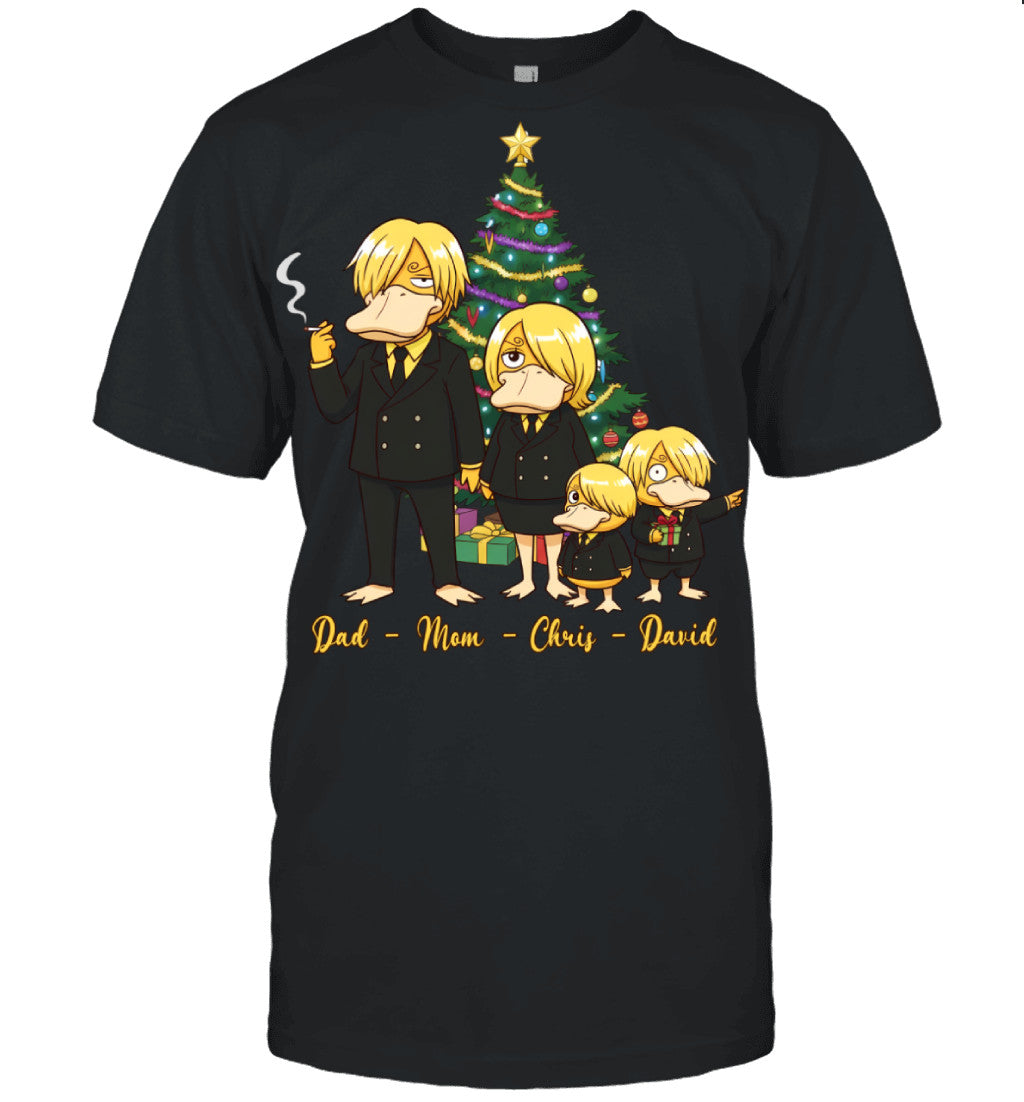 Vinsmoke Sanji x Psyduck Parents & Sons Custom Name Christmas T-Shirt for Family