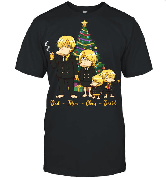 Vinsmoke Sanji x Psyduck Parents & Sons Custom Name Christmas T-Shirt for Family