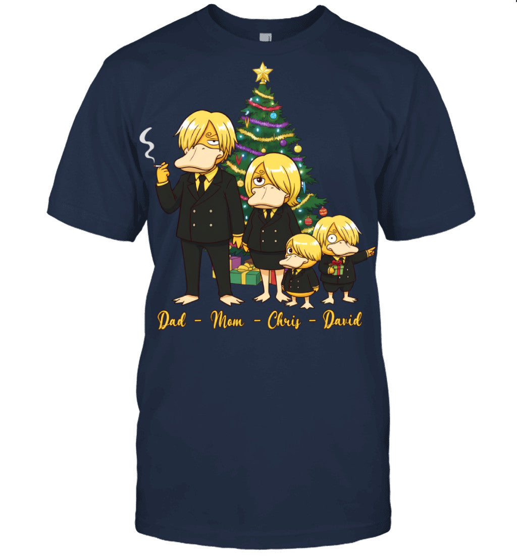 Vinsmoke Sanji x Psyduck Parents & Sons Custom Name Christmas T-Shirt for Family