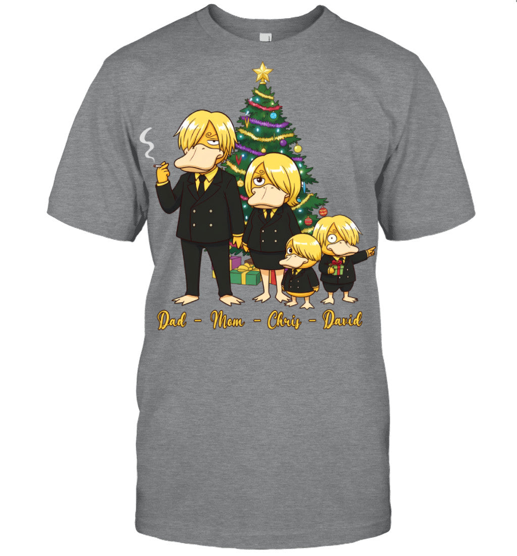 Vinsmoke Sanji x Psyduck Parents & Sons Custom Name Christmas T-Shirt for Family