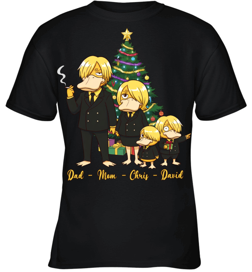 Vinsmoke Sanji x Psyduck Parents & Sons Custom Name Christmas T-Shirt for Family
