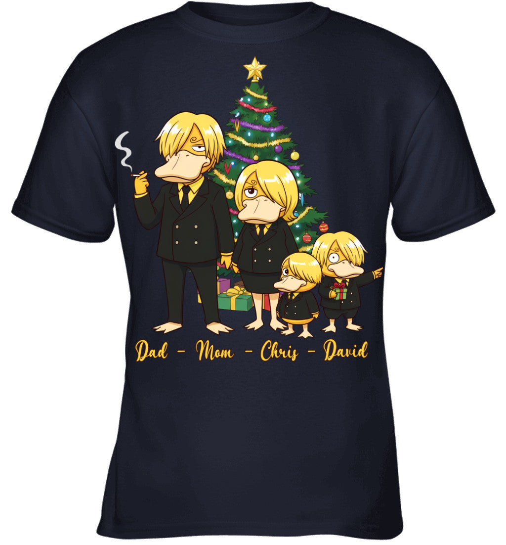 Vinsmoke Sanji x Psyduck Parents & Sons Custom Name Christmas T-Shirt for Family