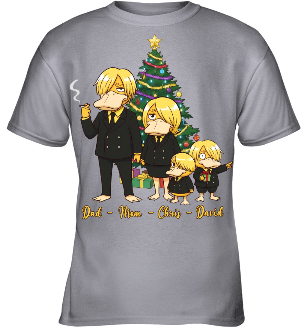 Vinsmoke Sanji x Psyduck Parents & Sons Custom Name Christmas T-Shirt for Family