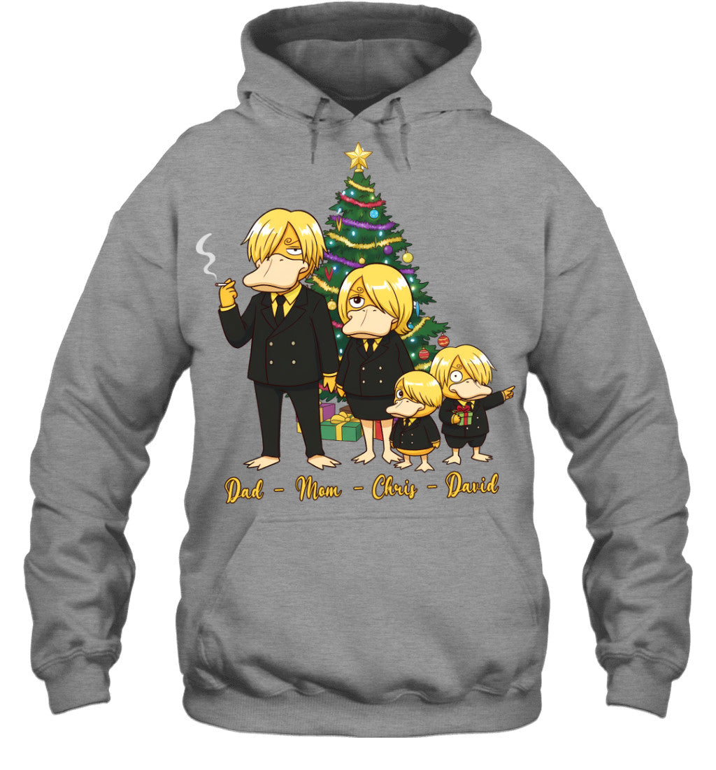 Vinsmoke Sanji x Psyduck Parents & Sons Custom Name Christmas T-Shirt for Family