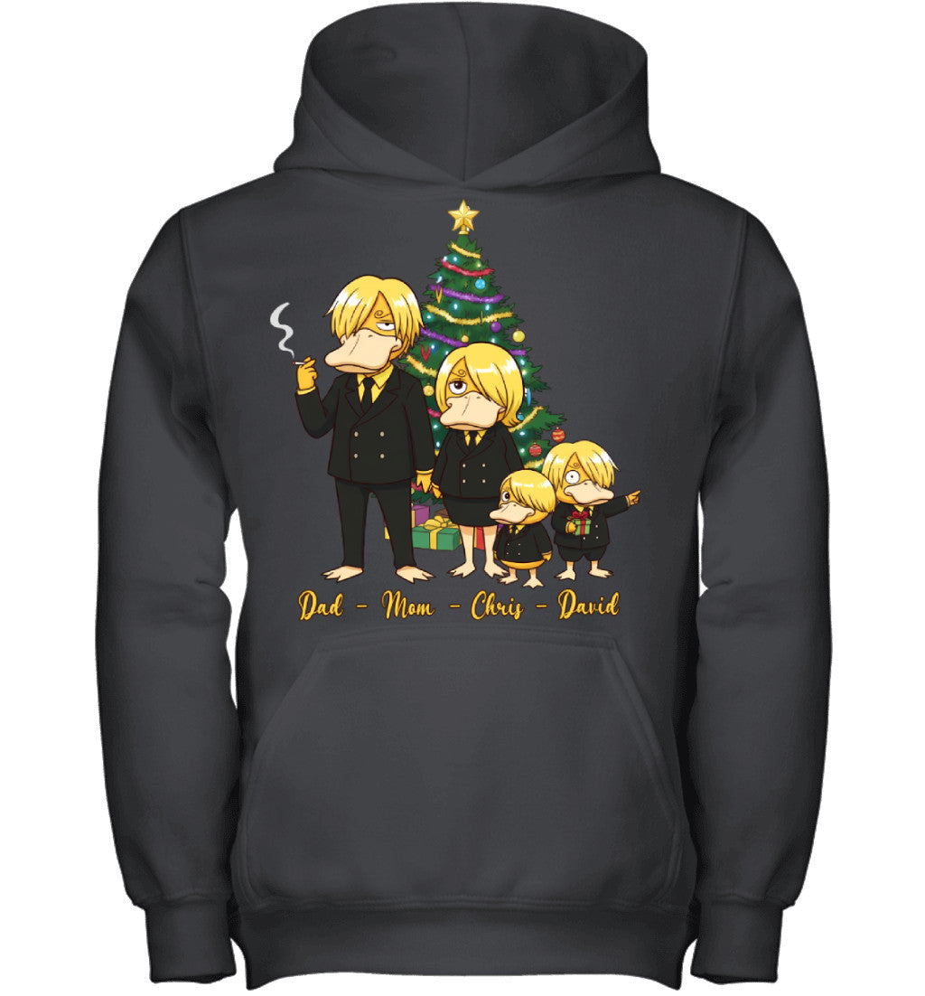 Vinsmoke Sanji x Psyduck Parents & Sons Custom Name Christmas T-Shirt for Family