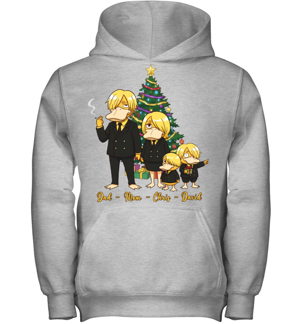 Vinsmoke Sanji x Psyduck Parents & Sons Custom Name Christmas T-Shirt for Family