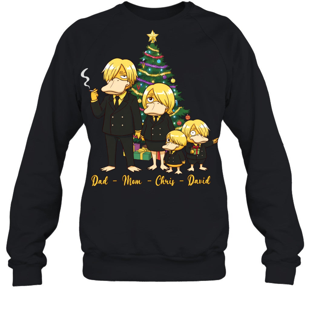 Vinsmoke Sanji x Psyduck Parents & Sons Custom Name Christmas T-Shirt for Family