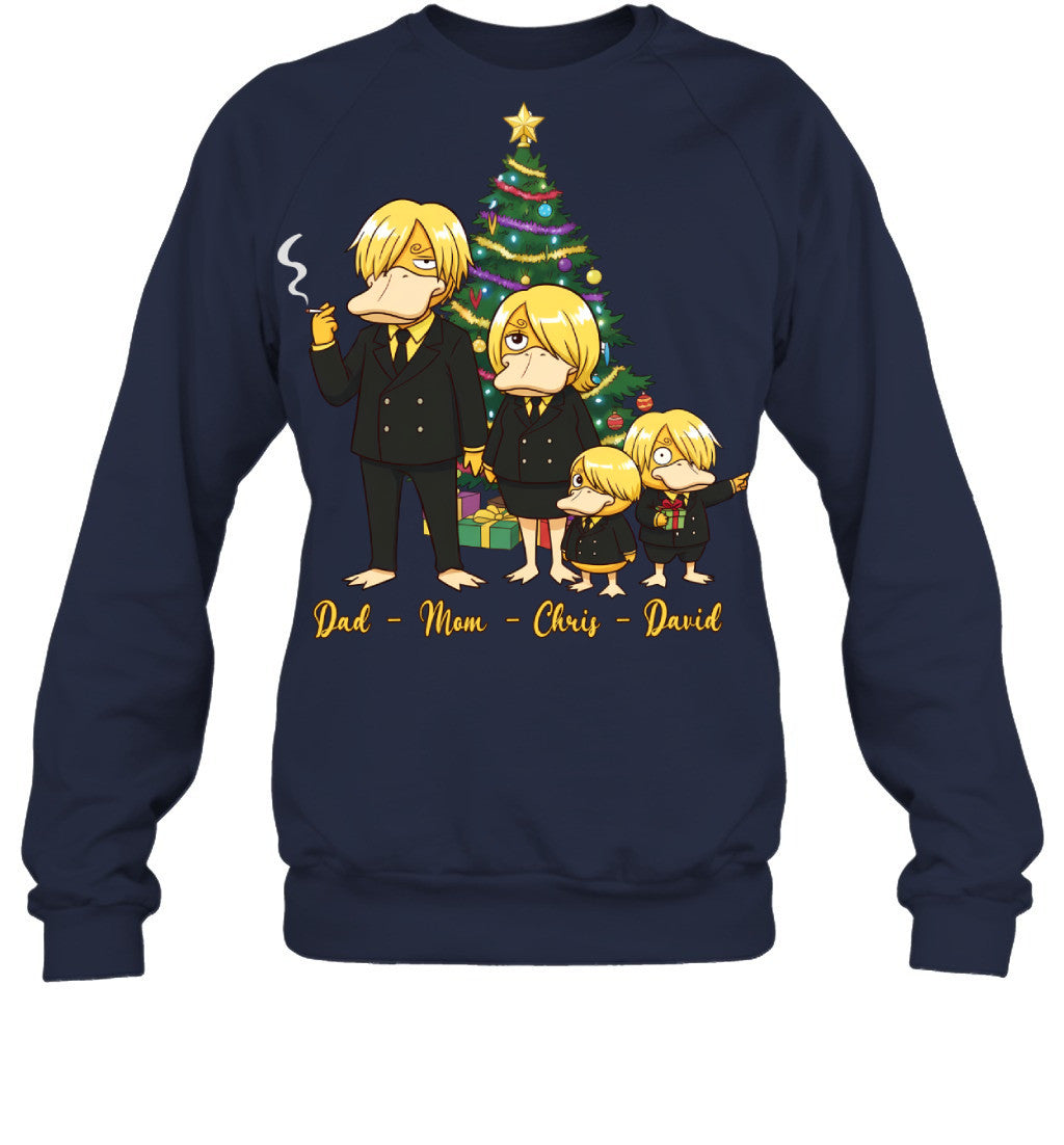 Vinsmoke Sanji x Psyduck Parents & Sons Custom Name Christmas T-Shirt for Family