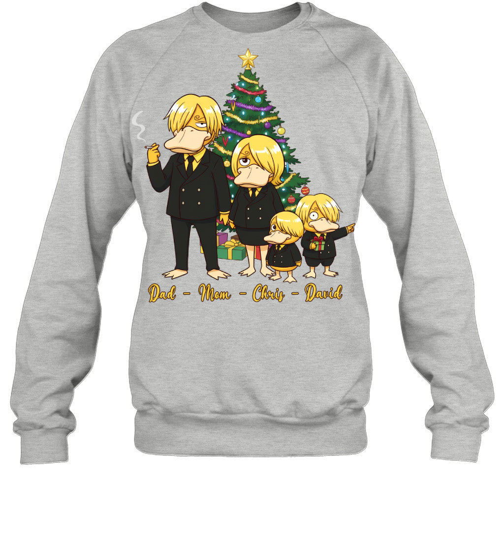 Vinsmoke Sanji x Psyduck Parents & Sons Custom Name Christmas T-Shirt for Family