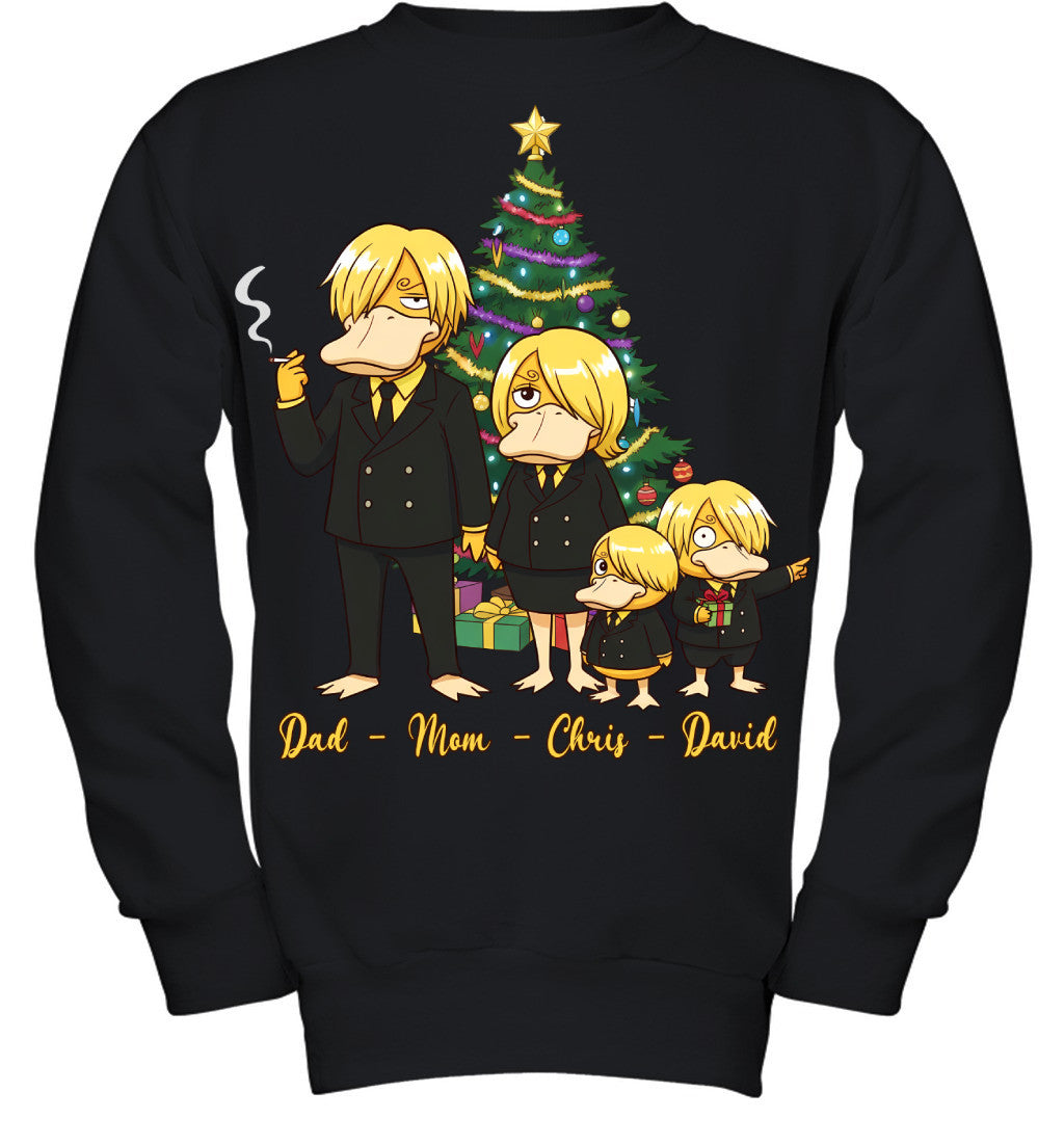 Vinsmoke Sanji x Psyduck Parents & Sons Custom Name Christmas T-Shirt for Family