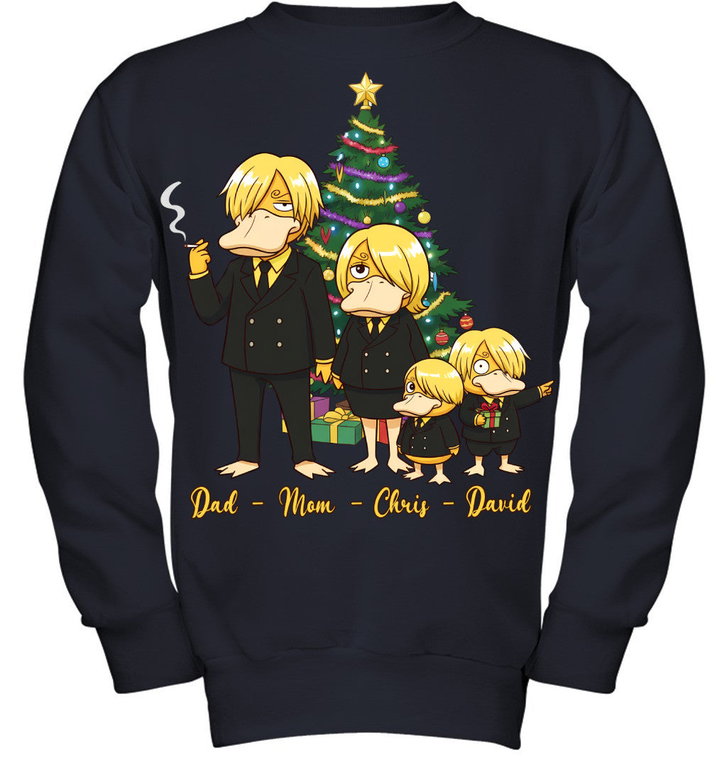 Vinsmoke Sanji x Psyduck Parents & Sons Custom Name Christmas T-Shirt for Family