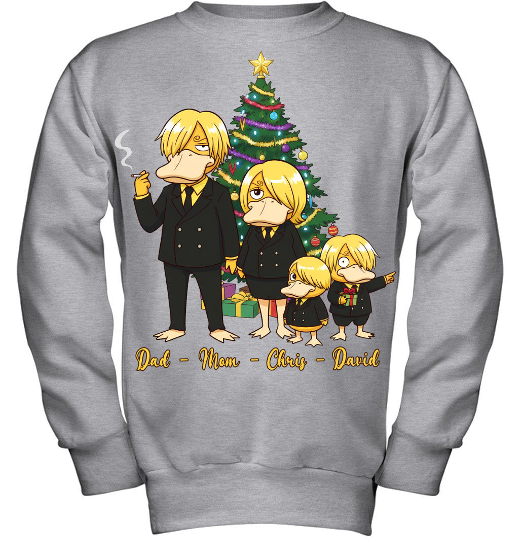 Vinsmoke Sanji x Psyduck Parents & Sons Custom Name Christmas T-Shirt for Family