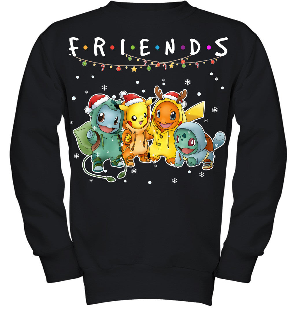 Cute Pokémon Christmas T-Shirt – Pikachu, Charmander, Bulbasaur & Squirtle Tee