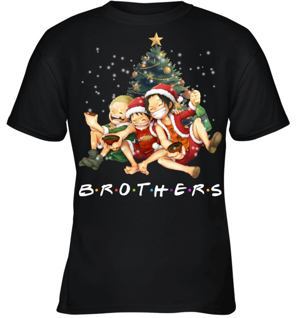One Piece Brothers Christmas T-Shirt – Luffy, Ace & Sabo Holiday Tee