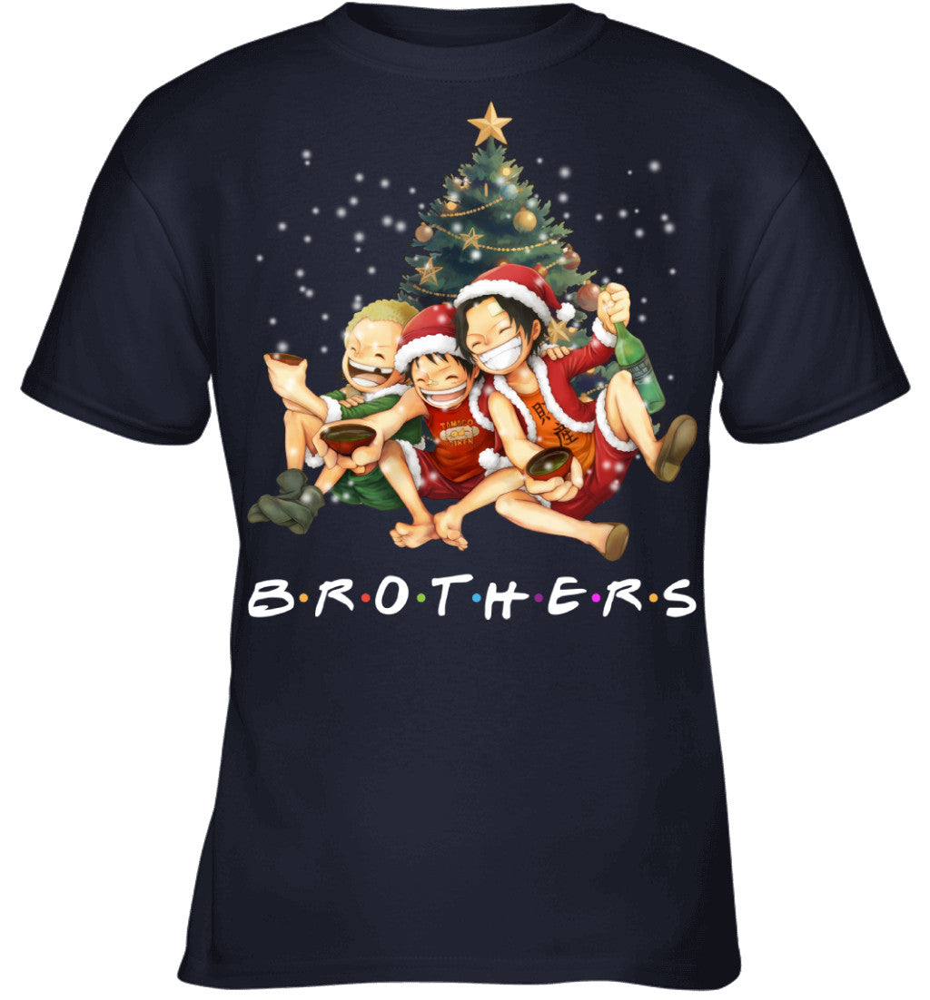 One Piece Brothers Christmas T-Shirt – Luffy, Ace & Sabo Holiday Tee