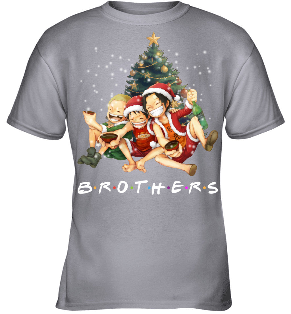 One Piece Brothers Christmas T-Shirt – Luffy, Ace & Sabo Holiday Tee