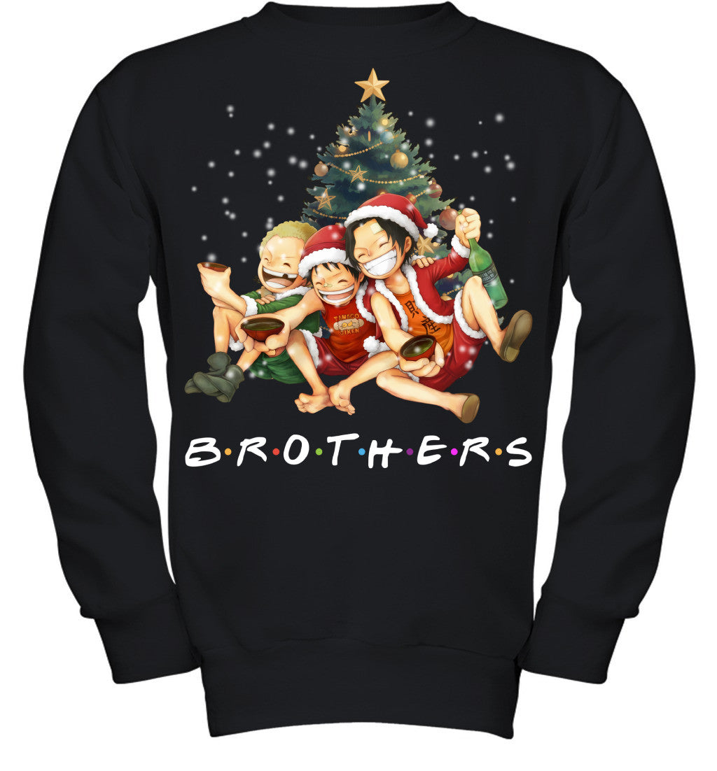 One Piece Brothers Christmas T-Shirt – Luffy, Ace & Sabo Holiday Tee