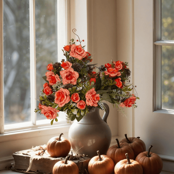 Orange Fake Roses for Table Centerpiece, Wedding & Home Decor
