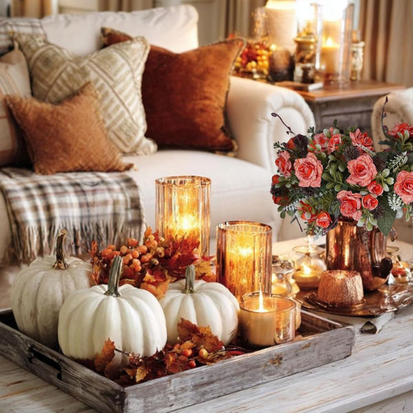 Orange Fake Roses for Table Centerpiece, Wedding & Home Decor