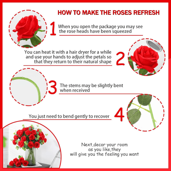 50PCS Artificial Silk Roses – Long Stem Red Fake Roses