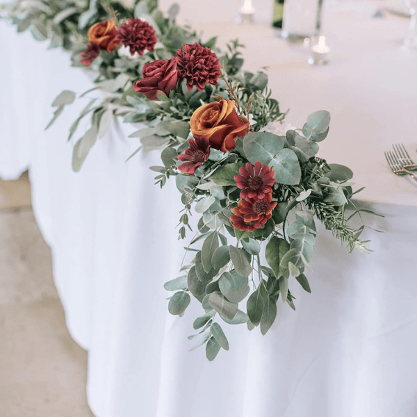 2 Bundles Artificial Fall Flowers – Orange & Red Silk Roses