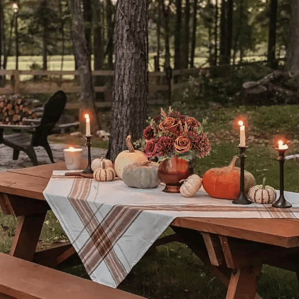 2 Bundles Artificial Fall Flowers – Orange & Red Silk Roses