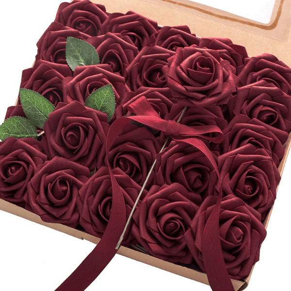 25pcs Artificial Burgundy Foam Roses with Stems