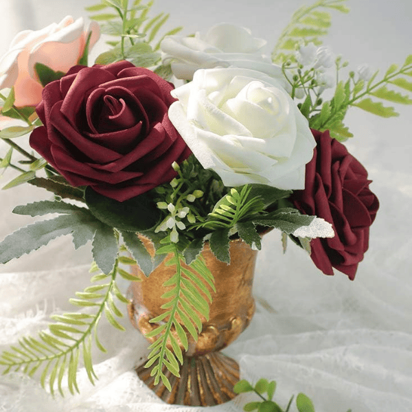 25pcs Artificial Burgundy Foam Roses with Stems