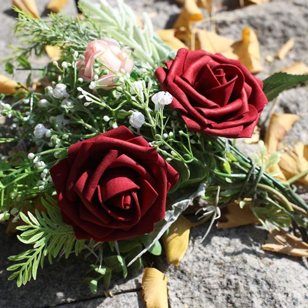 25pcs Artificial Burgundy Foam Roses with Stems