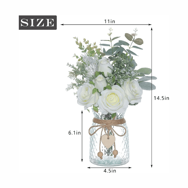 White Artificial Silk Roses & Eucalyptus Arrangement