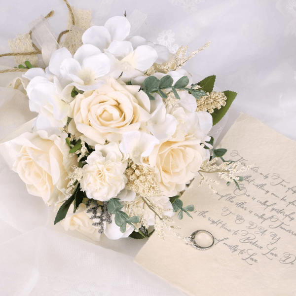 White Artificial Roses with Hydrangea